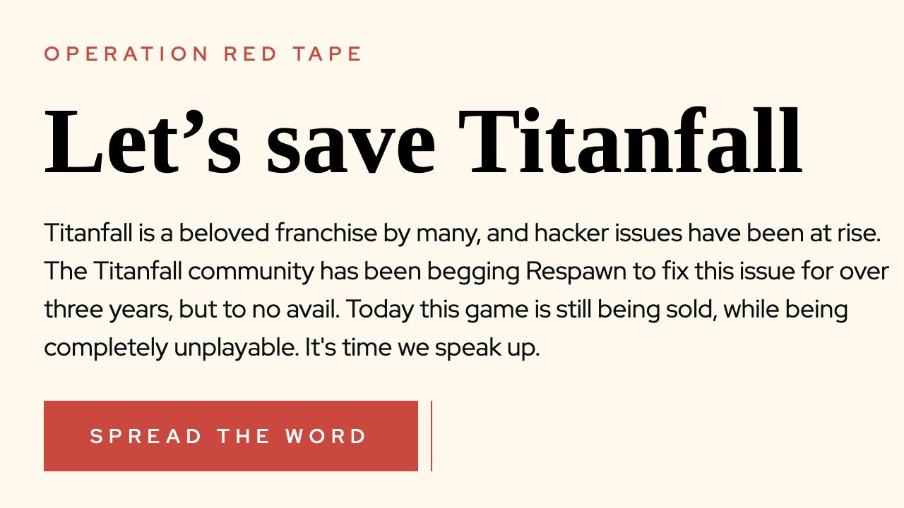 Mensagem de site do Titanfall exibido em Apex