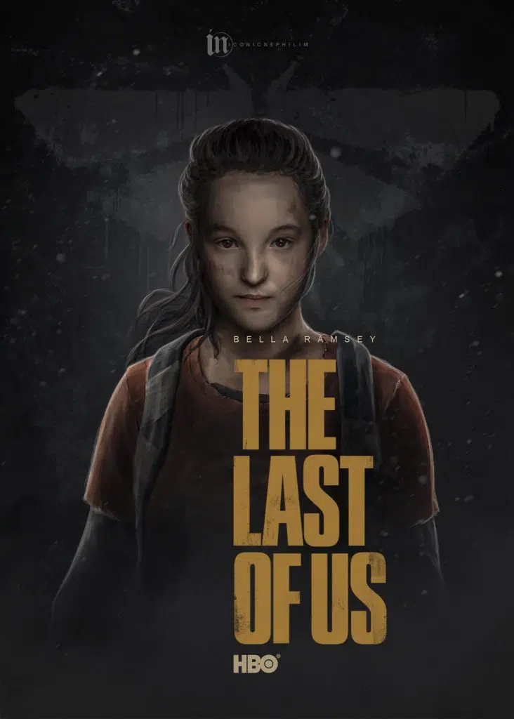 Imagem da atriz Bella Ramsey como Ellie em um poster feito por fã da série de The Last of Us