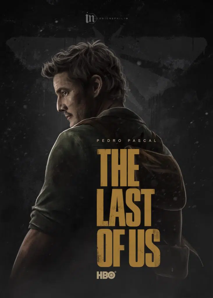 Imagem do ator Pedro Pascal como Joel em um poster feito por fã da série de The Last of Us