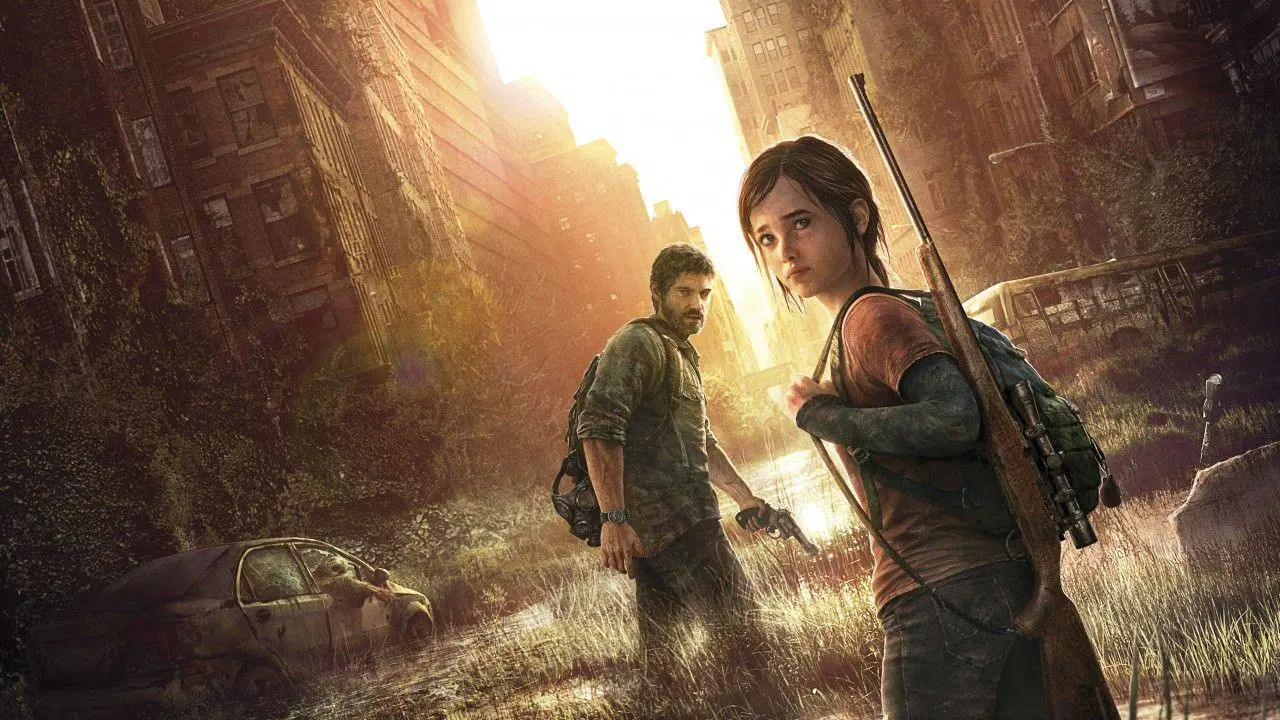 Personagens de The Last of Us - Ellie e Joel. Jogo da Naughty Dog.