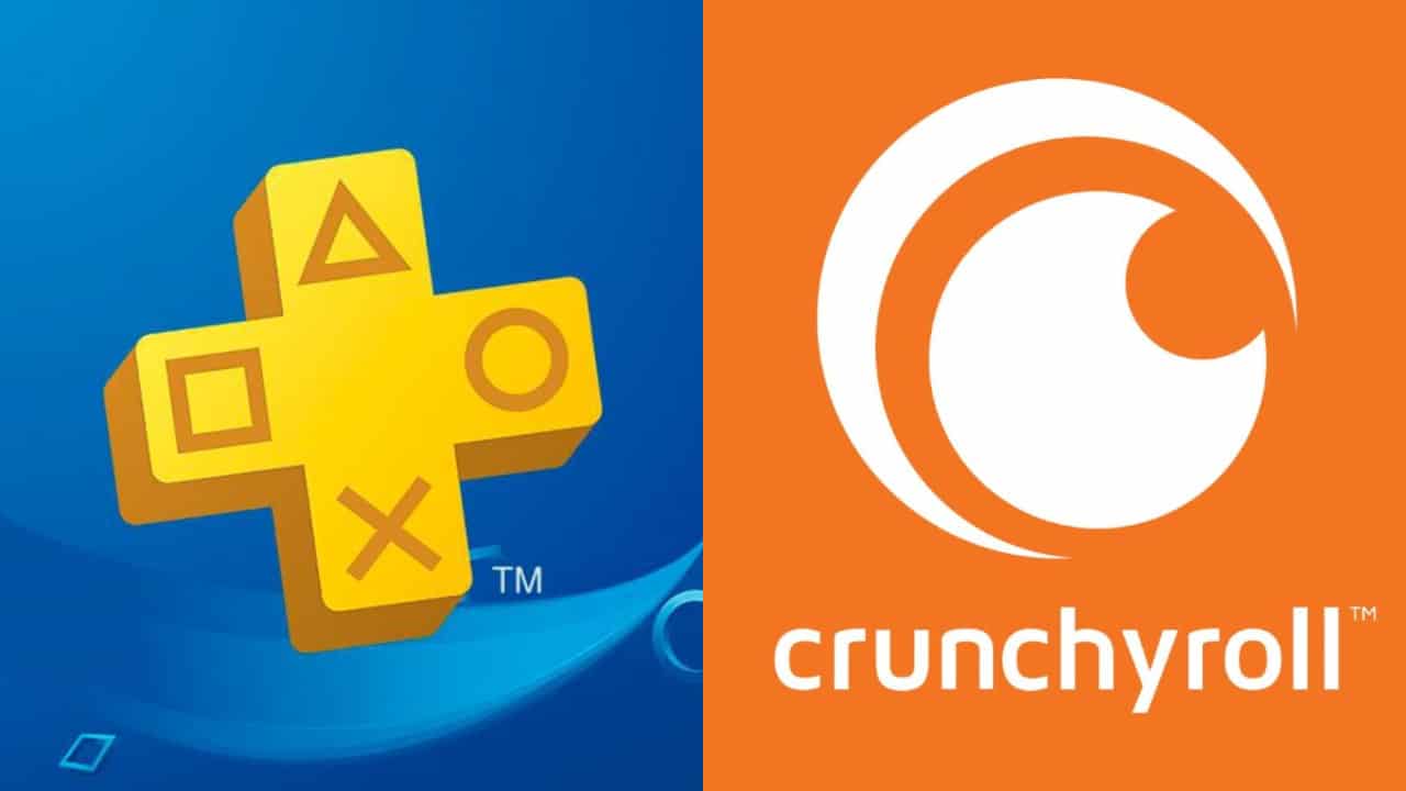 Imagem de capa da matéria sobre a possibilidade de Crunchyroll no PS Plus com as logos dos serviços em destaque