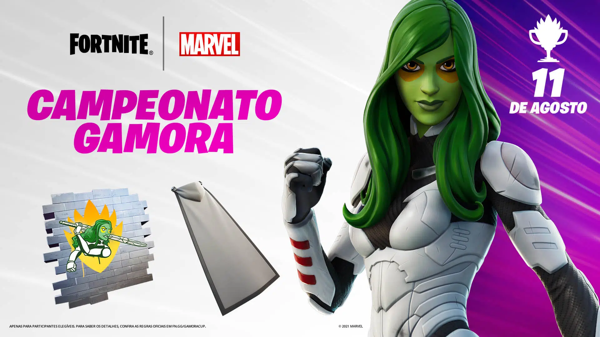 Imagem do torneio da Gamora em Fortnite com os itens de recompensa