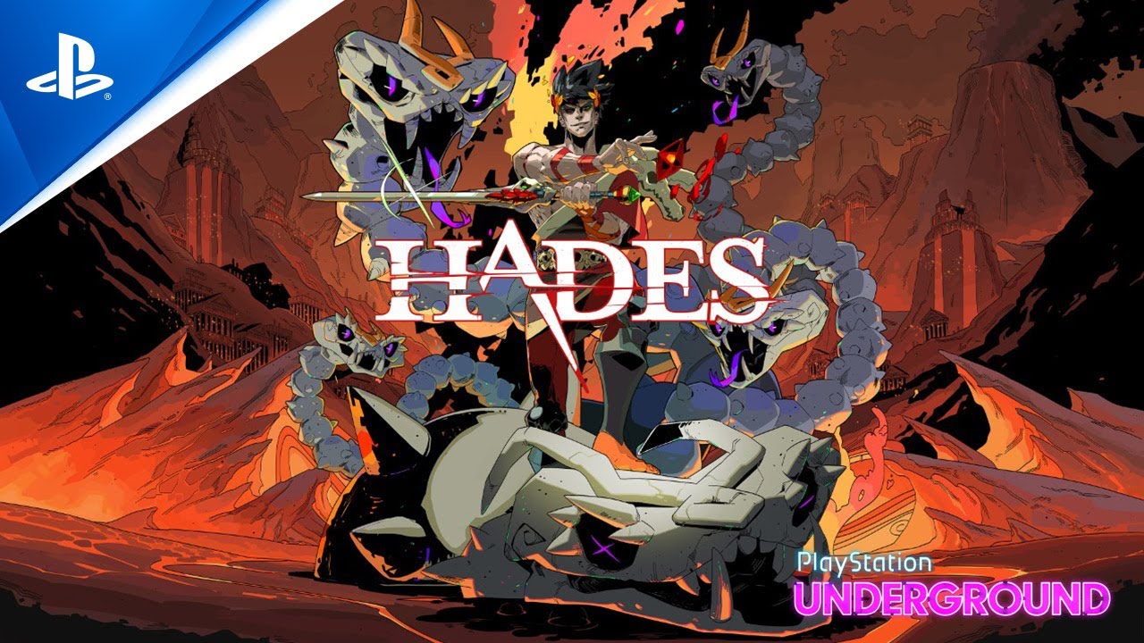 Imagem de capa da matéria sobre o gameplay de Hades no PlayStation 5 com o personagem principal em destaque e a logo do game ao lado