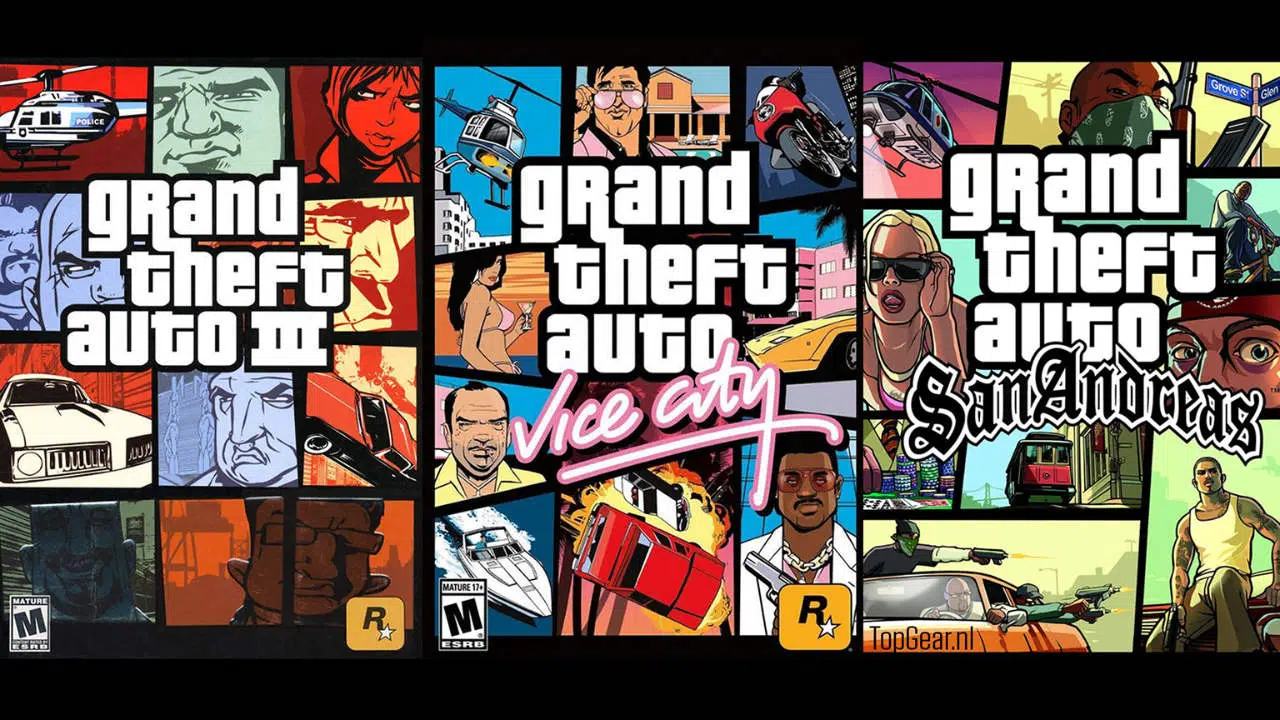 Imagem de capa dos jogos da Trilogia remasterizada de GTA
