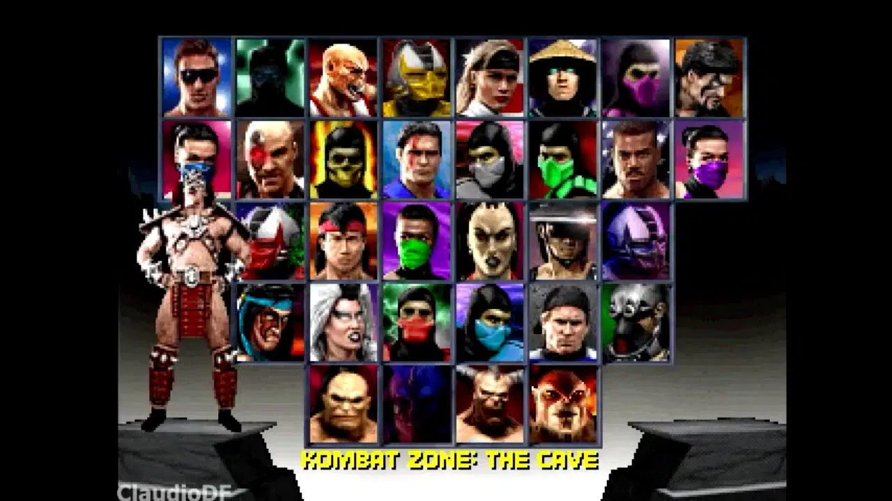 Tela de seleção de personagens em Mortal Kombat Trilogy
