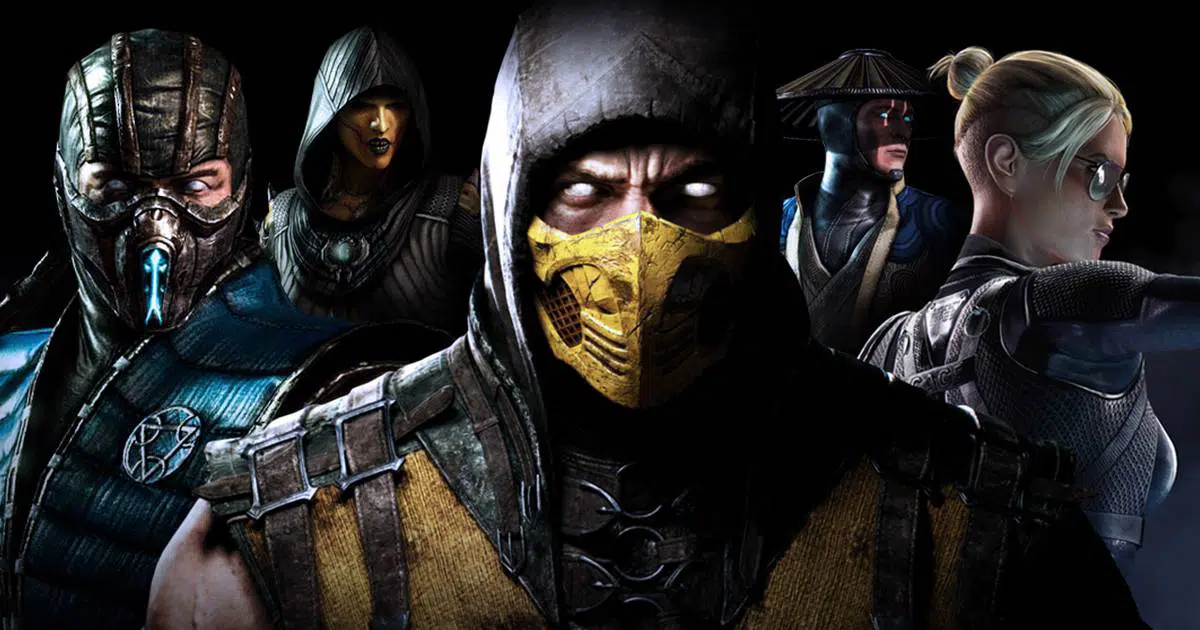 Scorpion, Sub-Zero, Cassie Cage, D'Vorah e Raiden em Mortal Kombat X