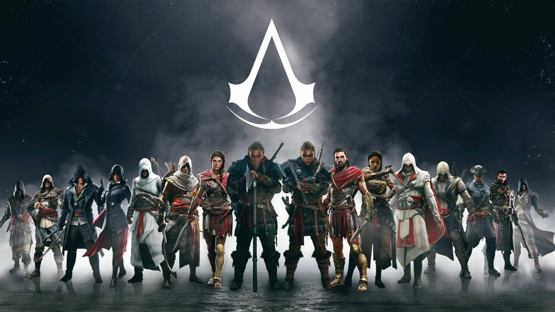 Imagem de capa do artigo de Assassin's Creed Infinity com diversos protagonistas da franquia perfilados