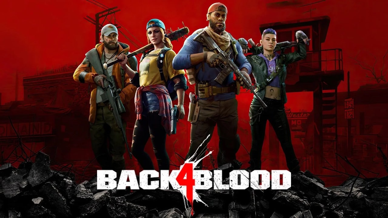 Imagem do jogo Back 4 Blood que mostra persongens segurando armas e em cima de uma pilha de mortos-vivos