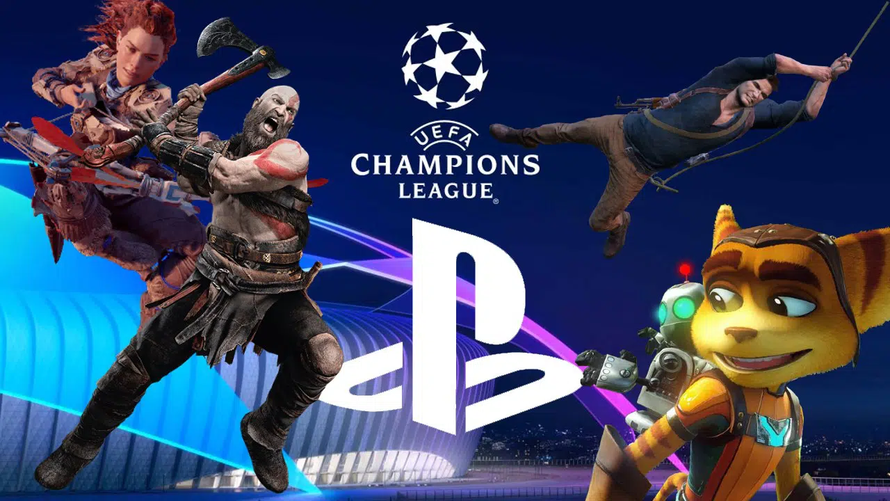 PlayStation na UEFA Champions League - Liga dos Campeões da UEFA mostra personagens do PlayStation durante as transmissões