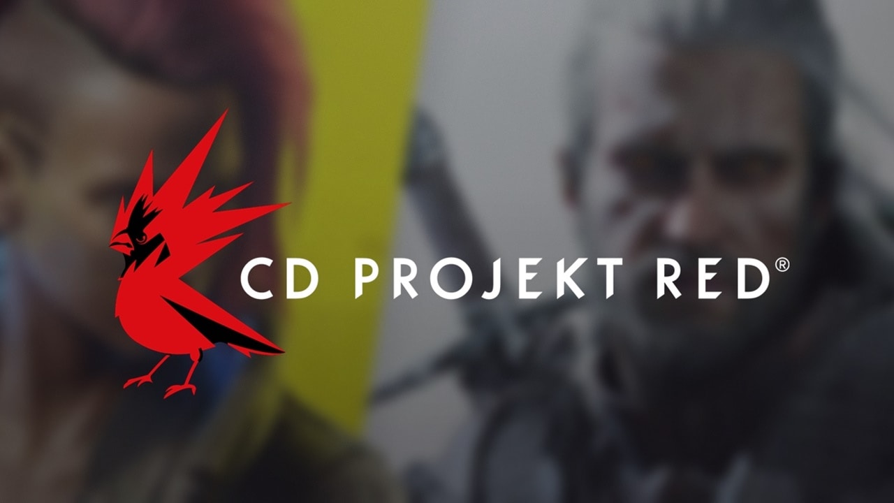 Logo da CD Projekt RED com jogos da empresa ao fundo.