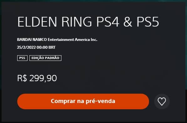 Pré-venda de Elden Ring na PS Store