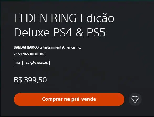 Pré-venda de Elden Ring Deluxe na PS Store