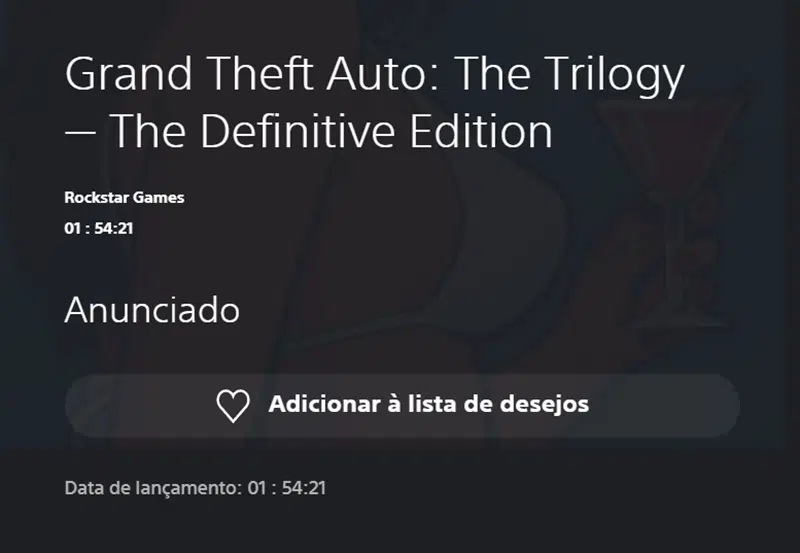 Página da PS Store de GTA The Trilogy.