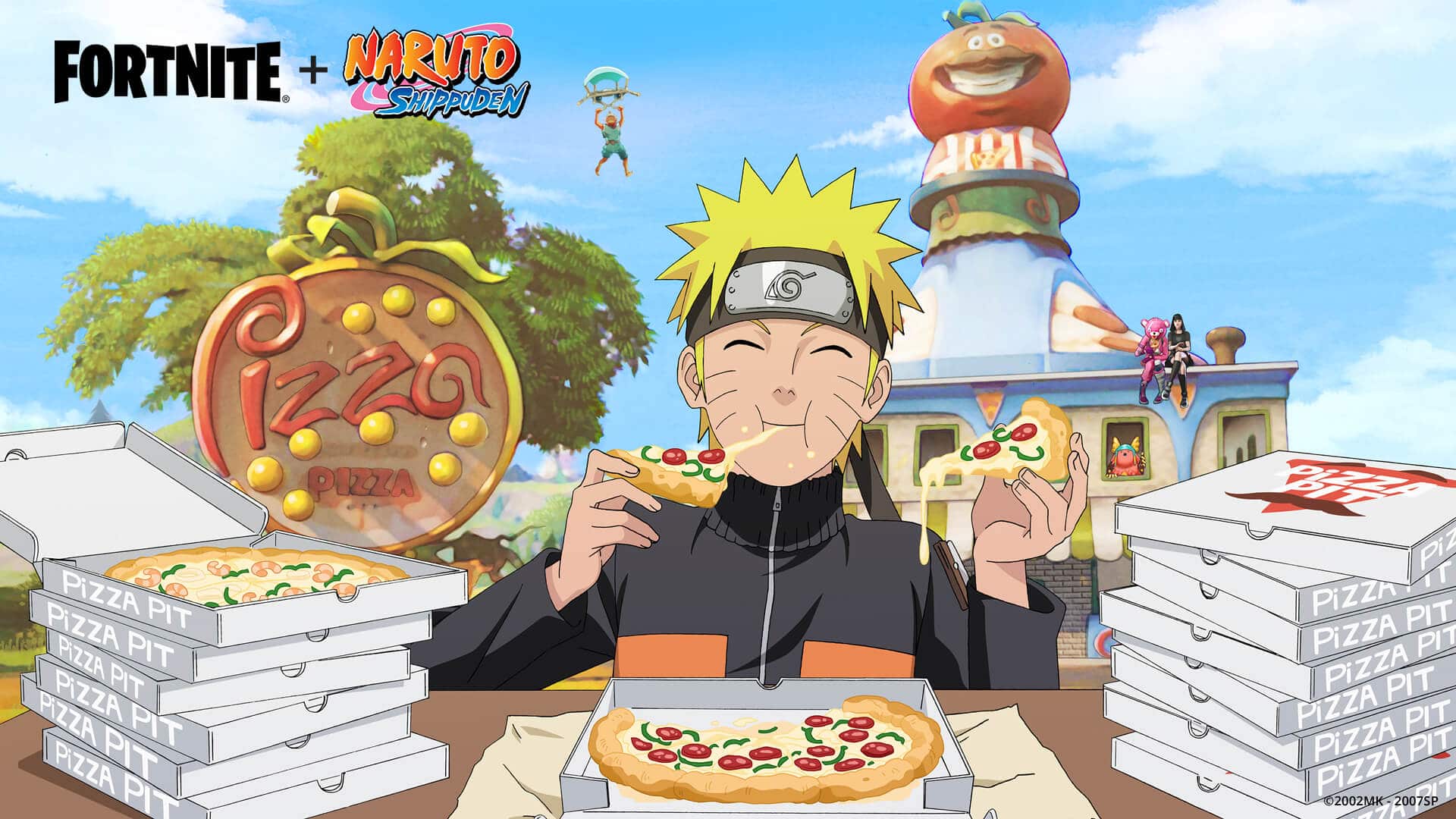 Naruto comendo pizza em Fortnite