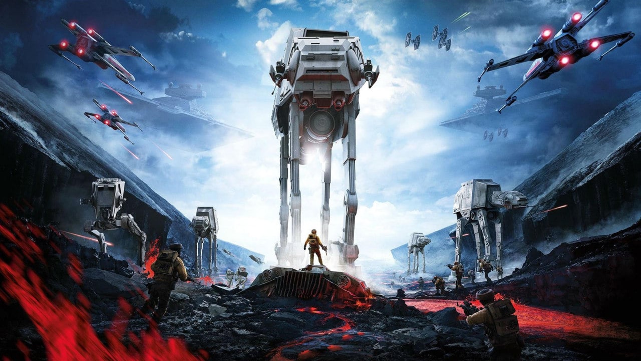 Imagem de capa do artigo de Star Wars Battlefront 3 com uma guerra da saga ao fundo