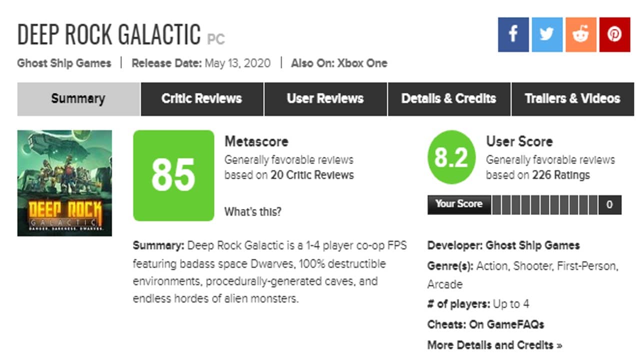 Deep Rock Galactic - Metacritic