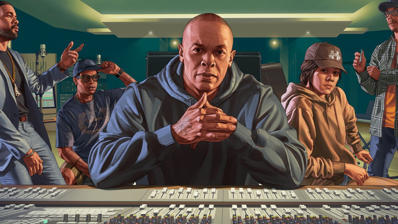 Arte oficial de GTA Online com Dr. Dre.