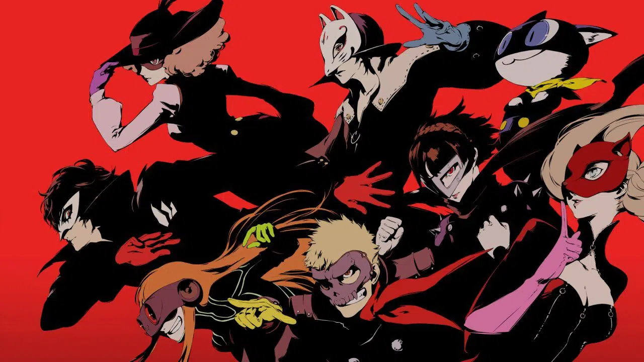 Imagem de capa do artigo de Persona 6 com todos os personagens jogáveis de Persona 5 em destaque em um fundo vermelho