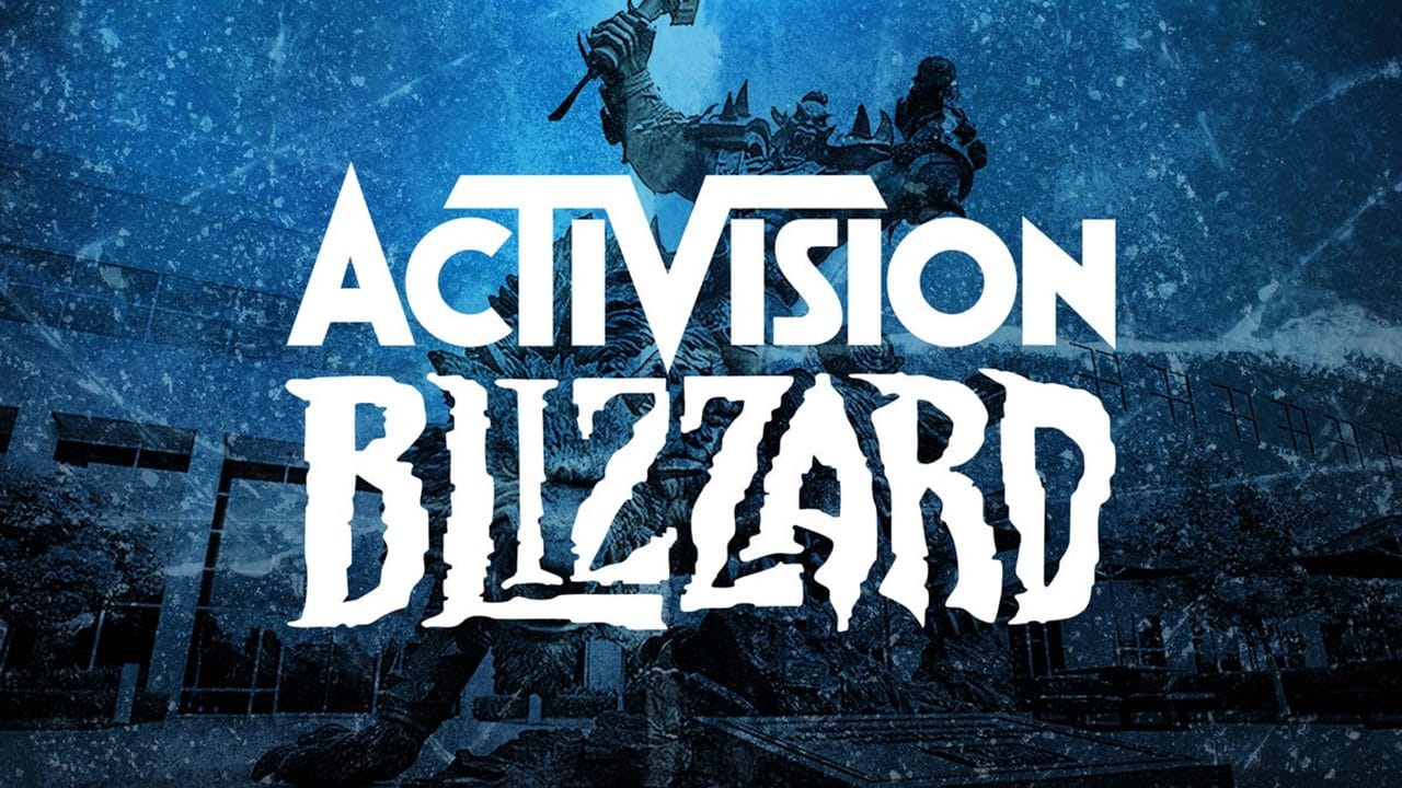 Capa com o logo da Activision Blizzard e fundo azul.