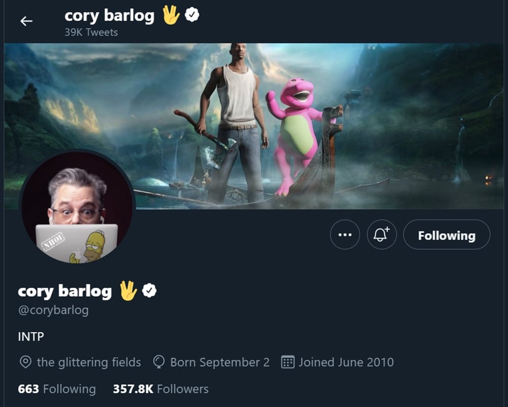 Capa de Cory Barlog, diretor de God of War, no Twitter.