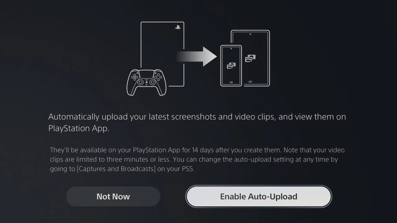 Menu do PS5 para habilitar captura do PS App