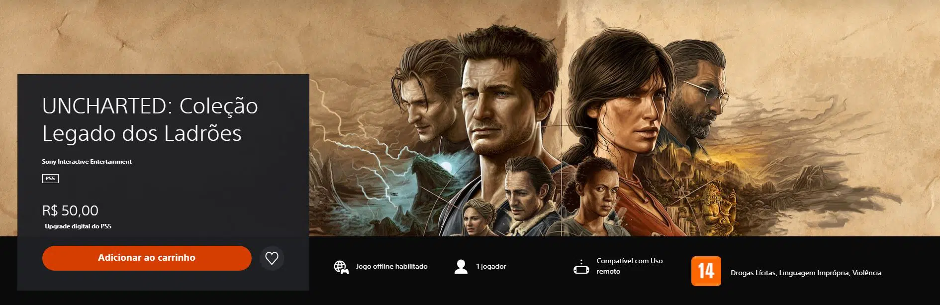 Uncharted: Coleção Legado dos Ladrões custa R$ 50