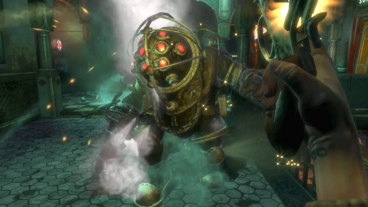 Cena de gameplay do jogo BioShock.