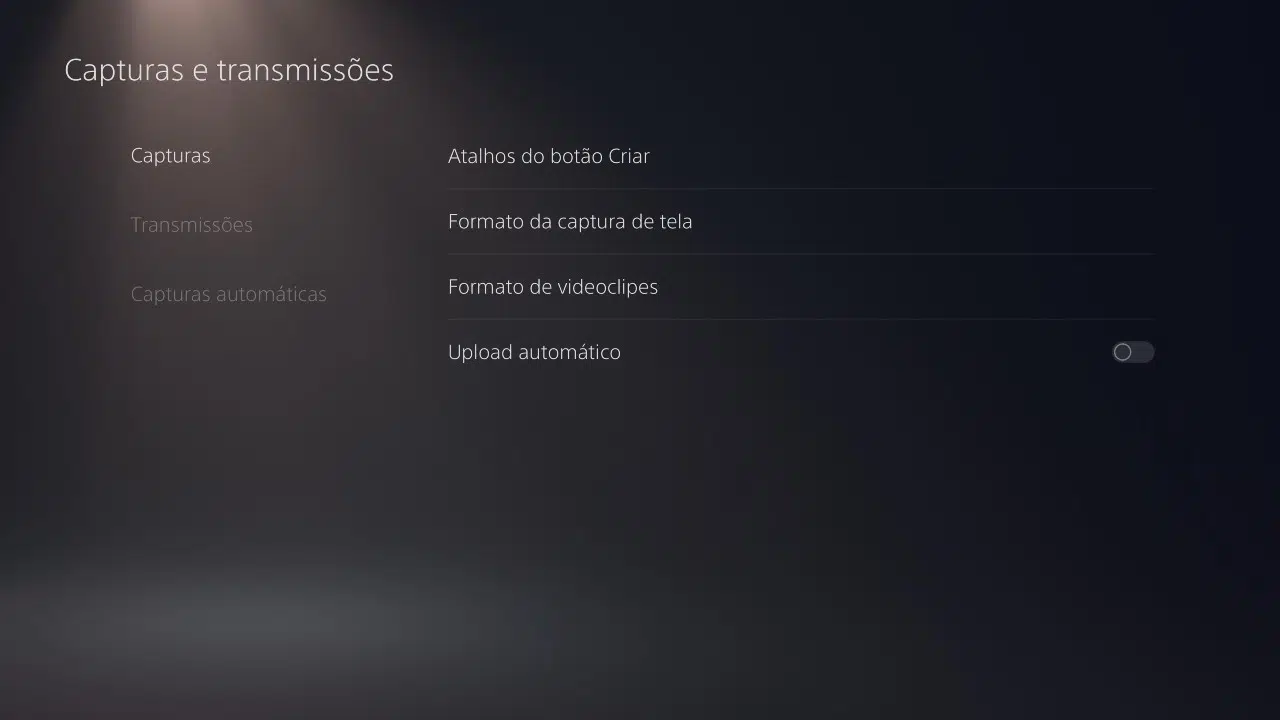 Capturas do PS5 no PS App - menu