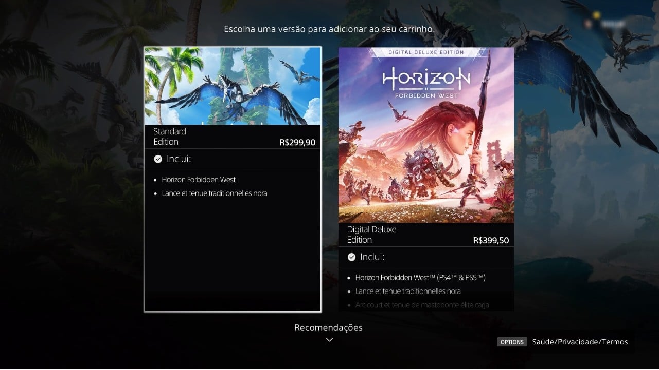 Horizon Forbidden West na PS Store do PS4