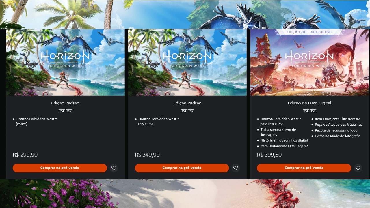 Horizon Forbidden West na PS Store do navegador