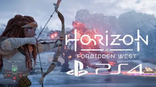 Veja Aloy lutando contra um Tremodonte no Horizon Forbidden West do PS4 Fat