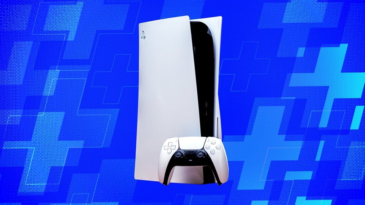 Console PS5 com o fundo azul.