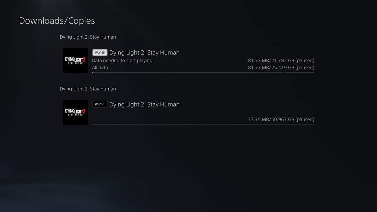 Tamanho de Dying Light 2 no PS4 e PS5