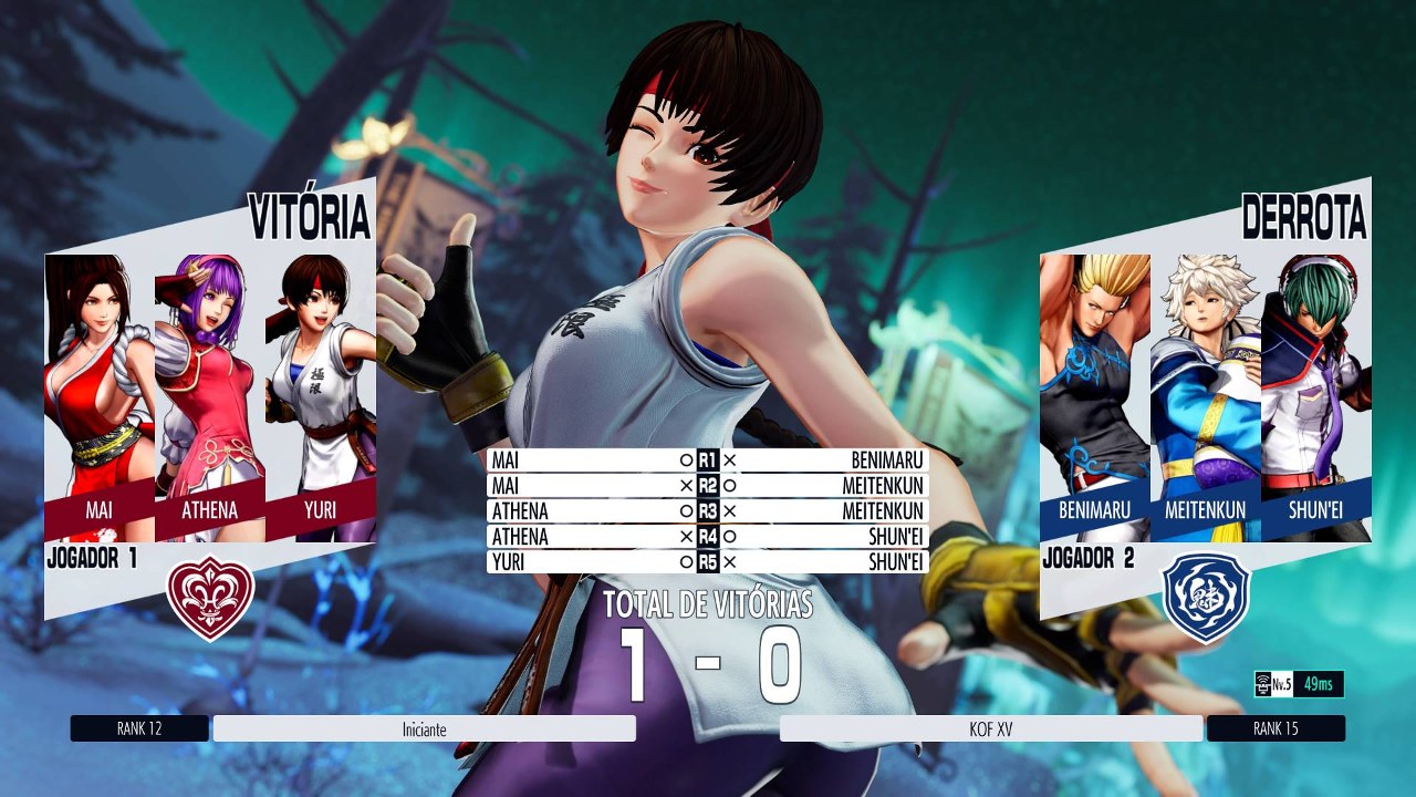 Yuri Sakazaki vence uma luta online em The King of Fighters XV