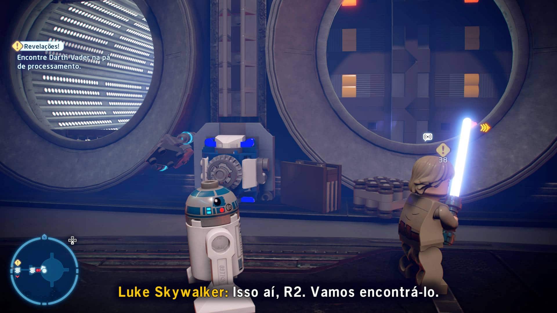 R2-D2 após resolver um puzzle em LEGO Star Wars: A Saga Skywalker
