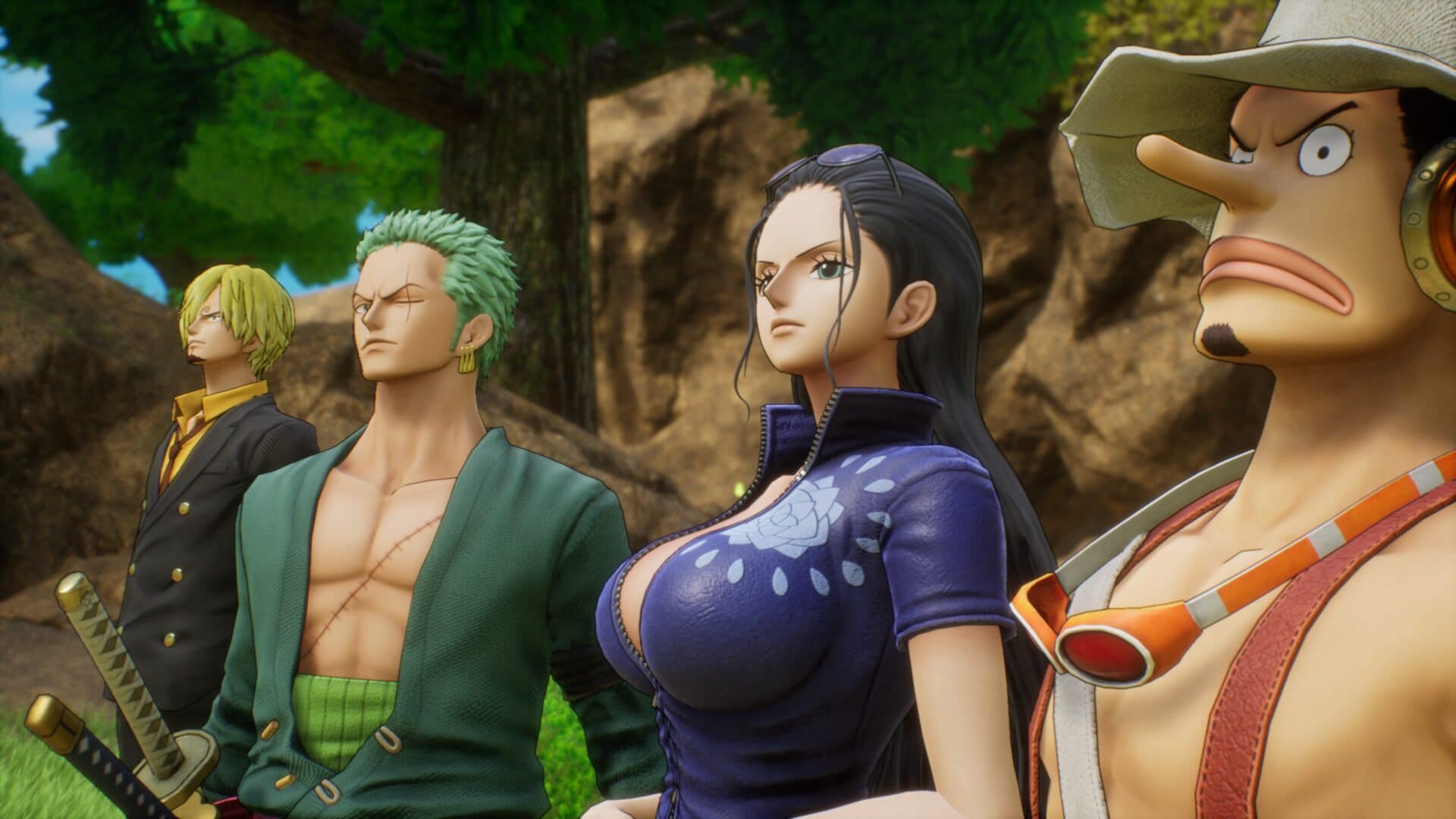 Robin, Zoro, Sanji e Usopp em One Piece Odyssey