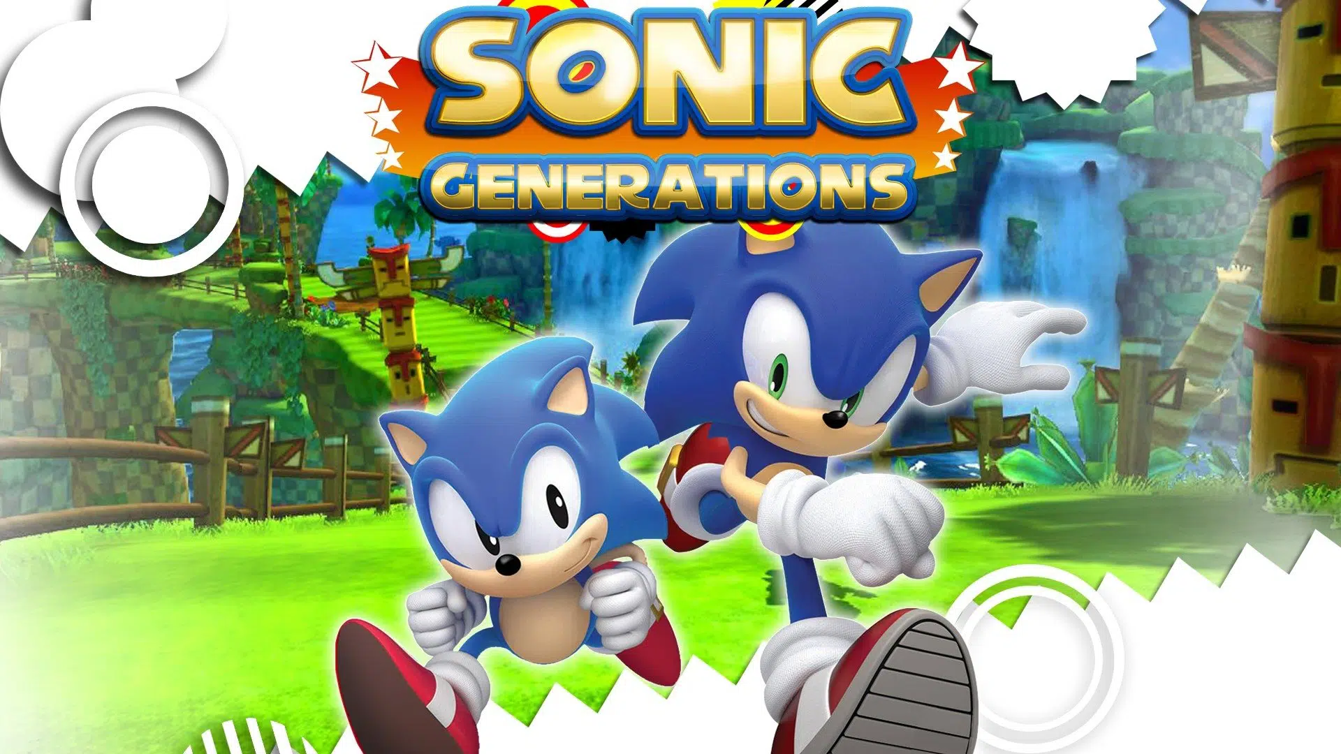 sonic Generations - duas versões do Sonic correndo em Green Hill Zone 
