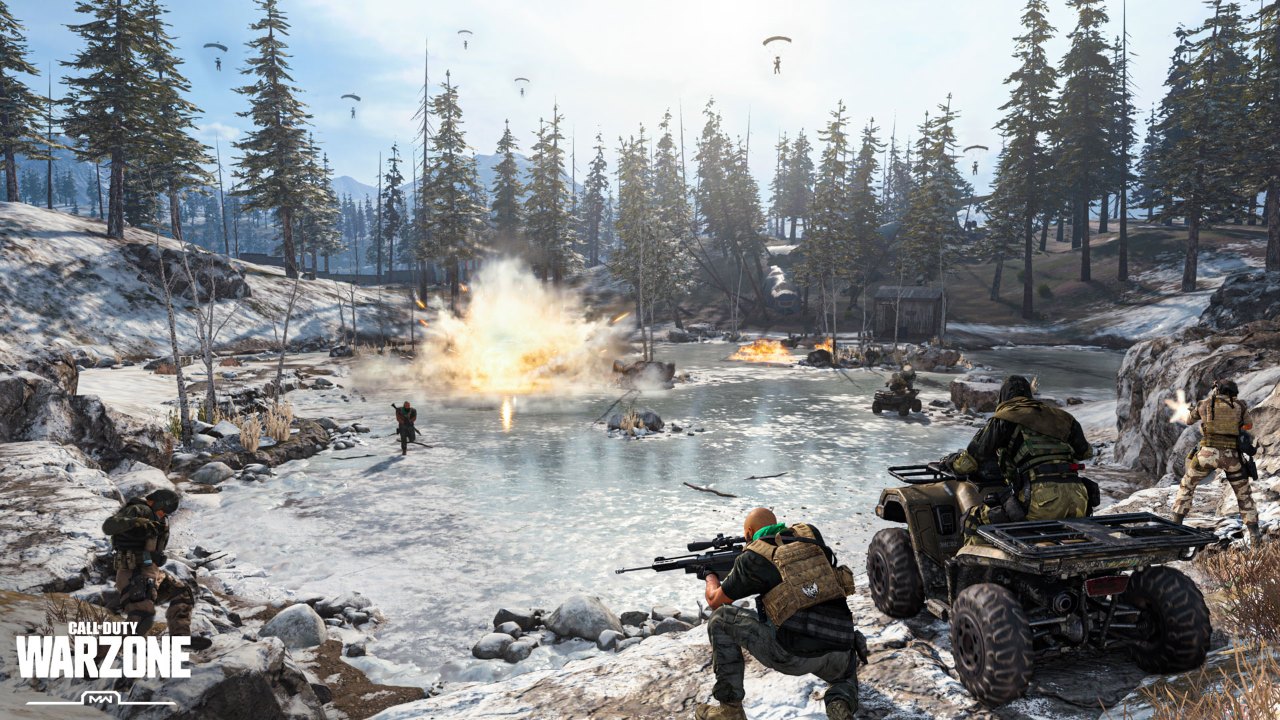 soldados de call of duty: warzone batalhando em mapa congelado