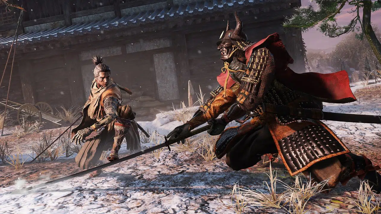samurai de sekiro enfrenta inimigo de lança