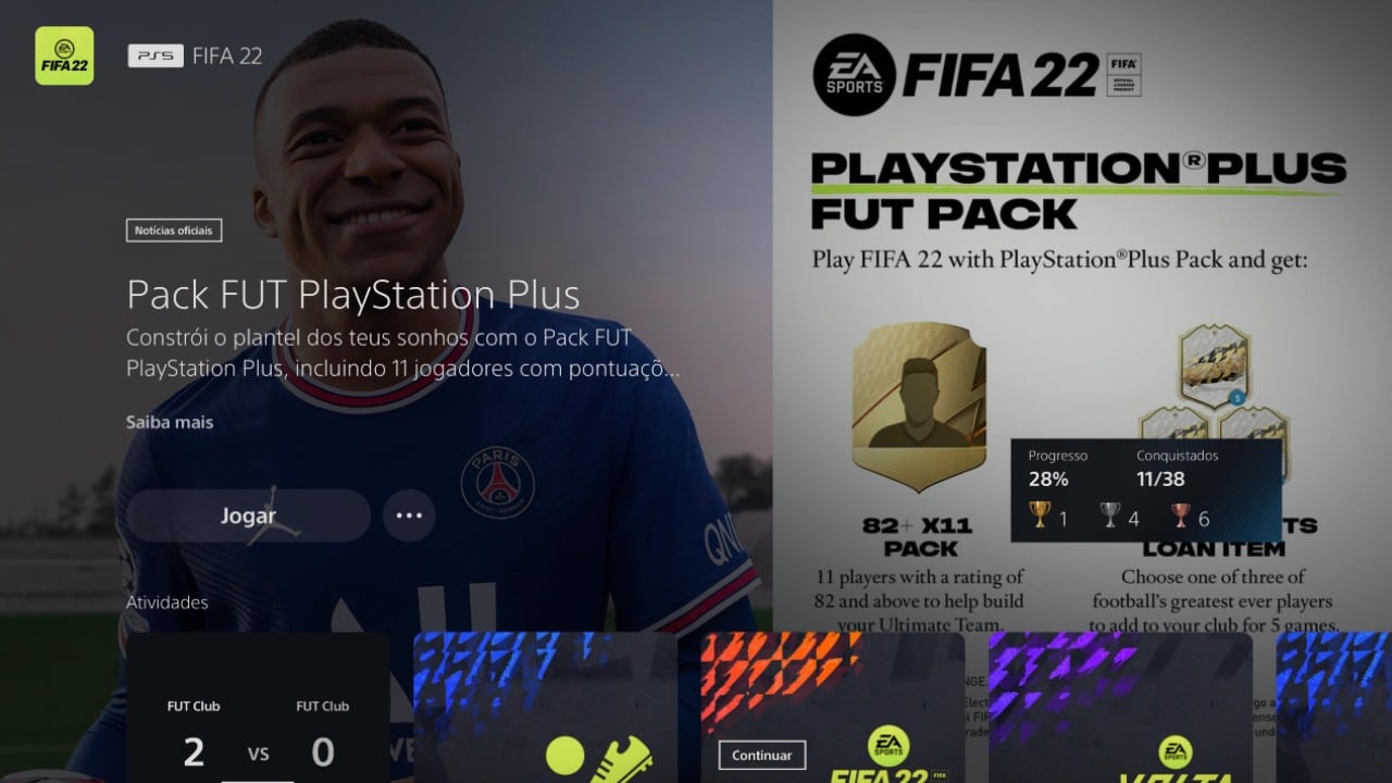 FIFA 22 PS Plus fut pack menu