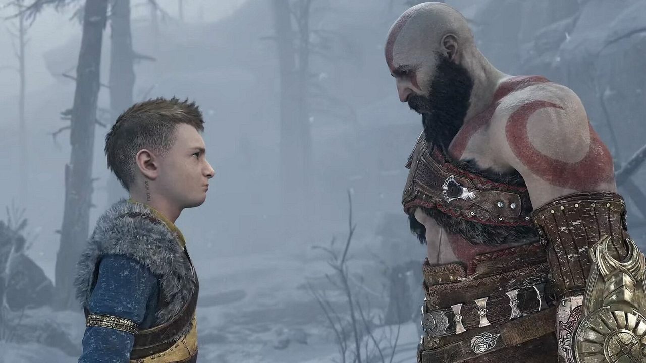 kratos e atreus se olham, em god of war ragnarok