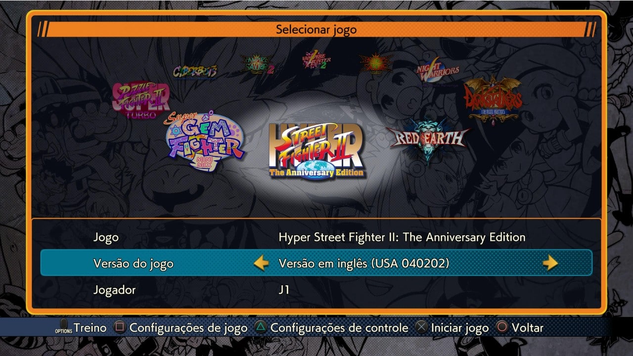Capcom Fighting Collection - menu de escolha dos jogos
