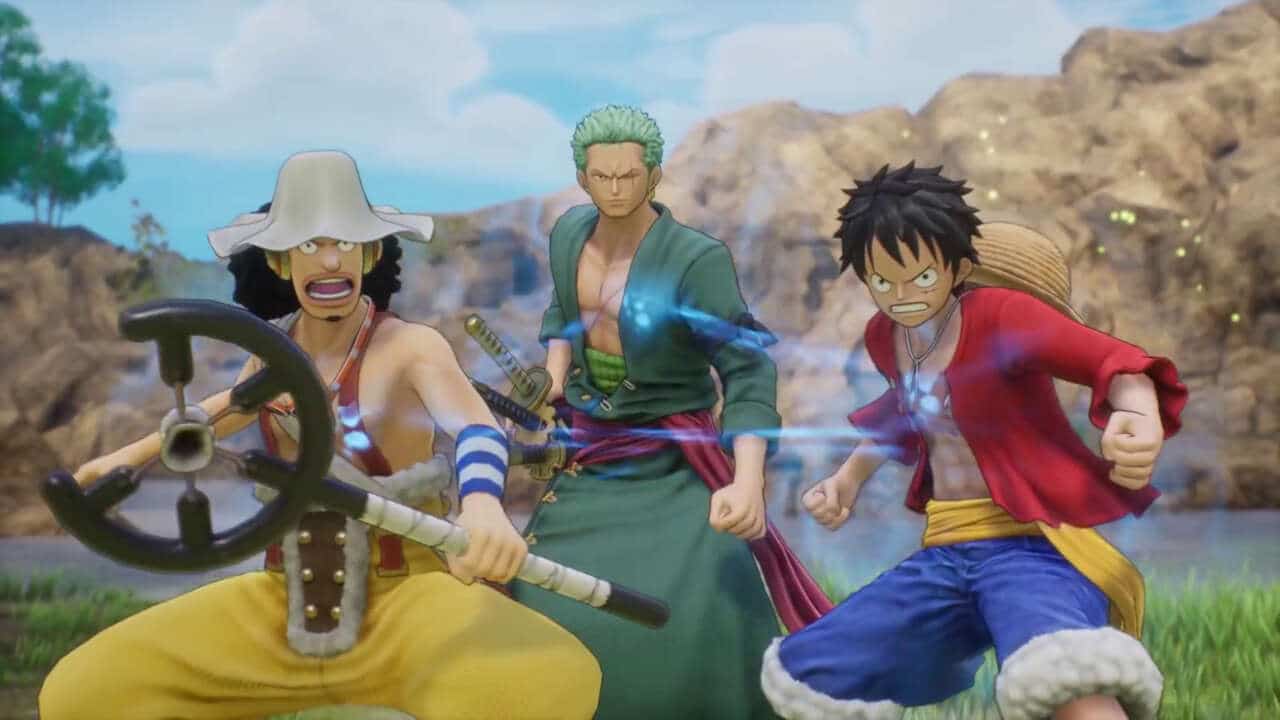 Luffy, Usopp e Zoro em One Piece Odyssey