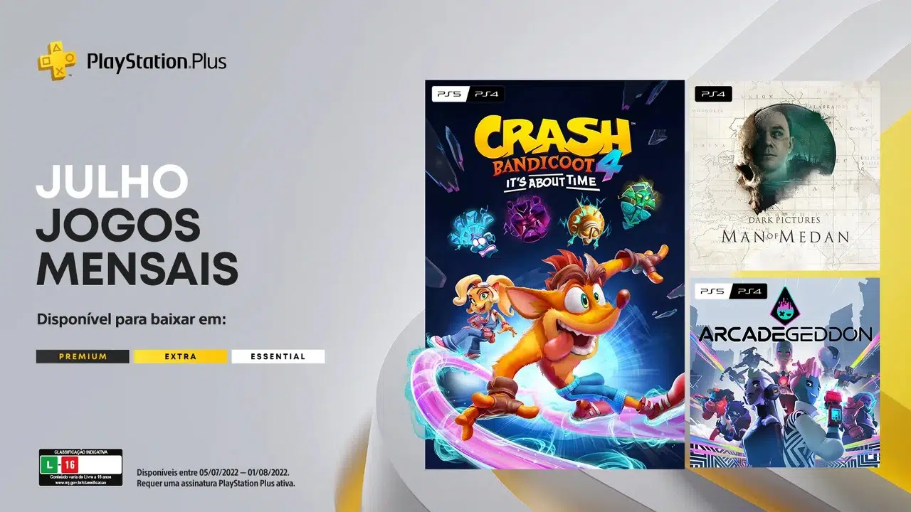 PS plus de julho de 2022 com Crash Bandicoot 4, Man of Medan e Arcadeggedon