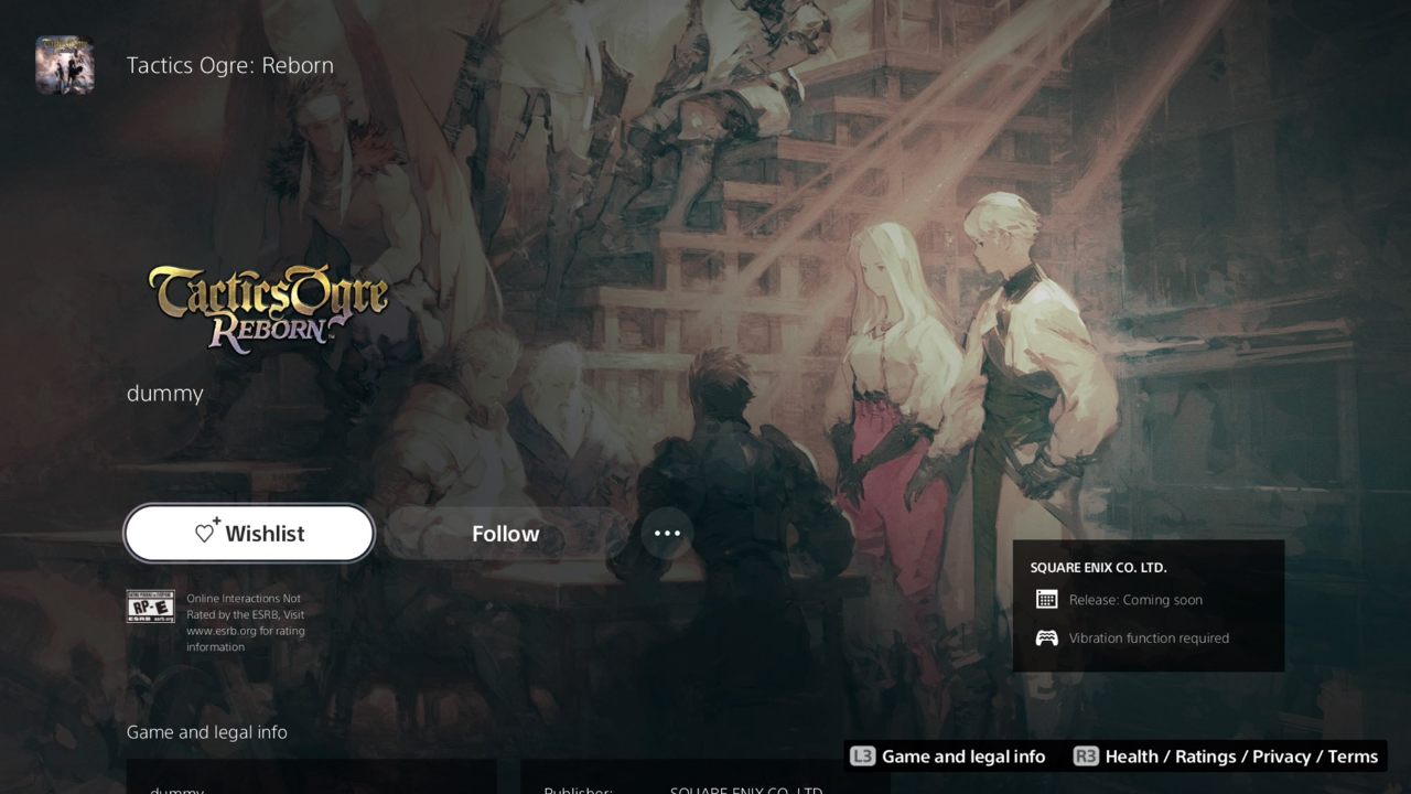 Tactics Ogre: Reborn é listado para PS4 e PS5 na PS Store 1 captura de tela da pagina de tactics ogre: reborn