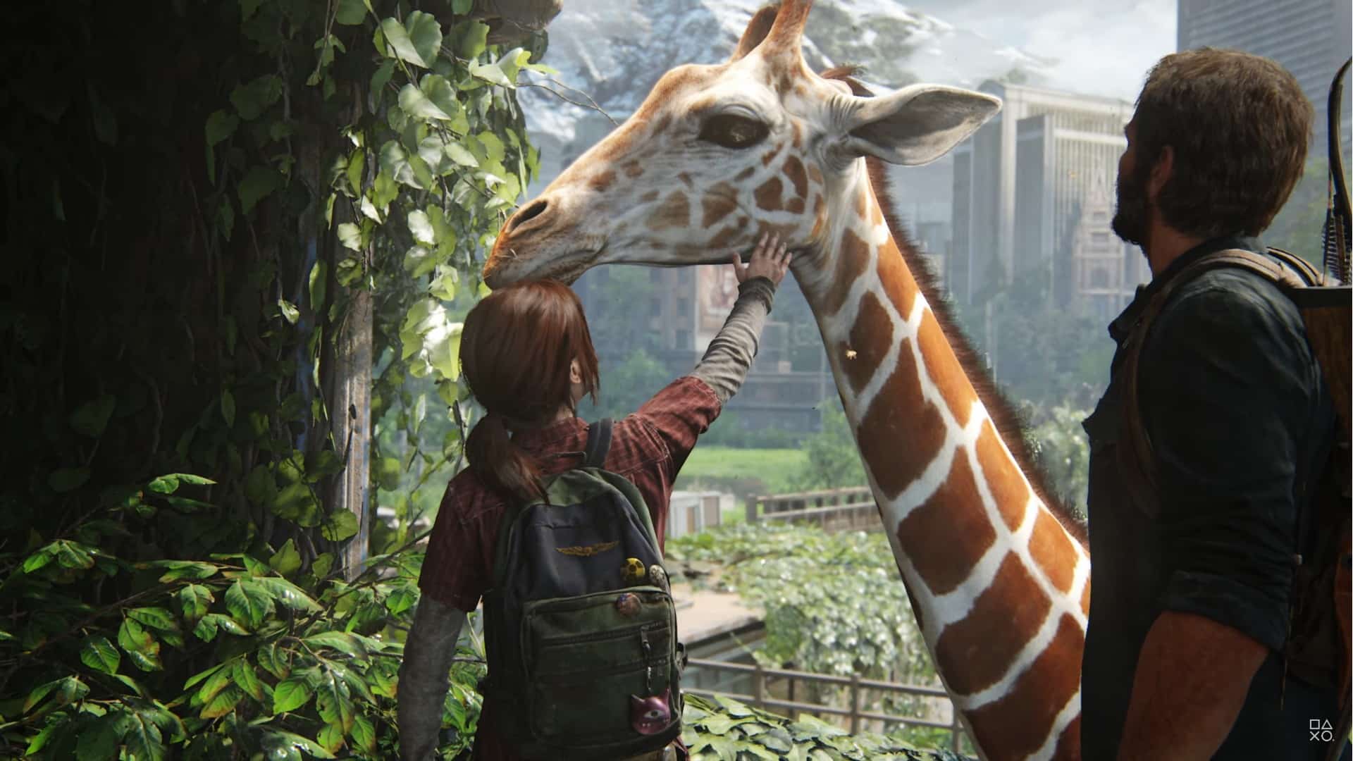 Ellie e a girafa em The Last of Us Part I