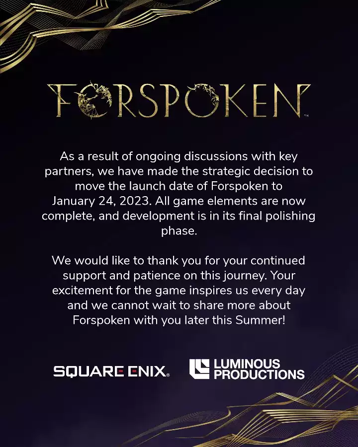 Comunicado da Square Enix sobre Forspoken