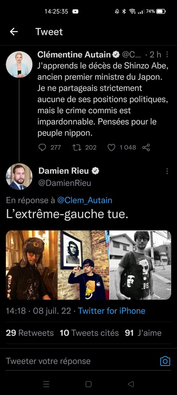 tweet sobre assassinato e hideo kojima