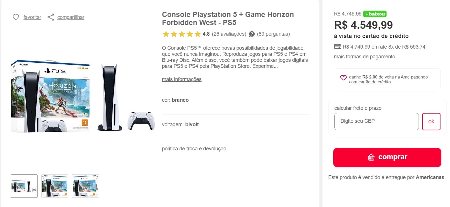 Console Playstation 5 + Game Horizon Forbidden West - PS5 na Americanas  Empresas