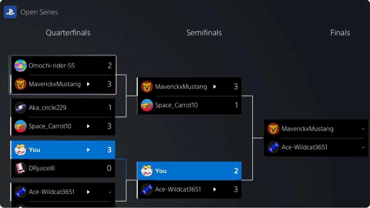Torneios do PlayStation menu